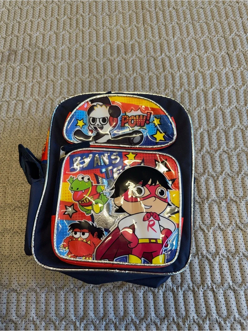 Kids Cartoon Superhero Backpack in Blue, Red and Yellow